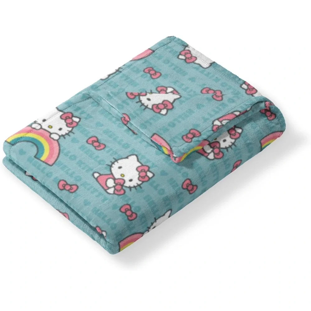 Hello Kitty Aqua Pink White Rainbow Print Throw